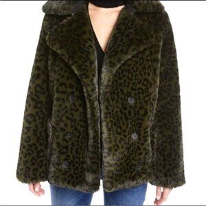 Zadig & Voltaire Miles Leo Green Leopard Gorgeous retro Luxe faux fur coat S / M
